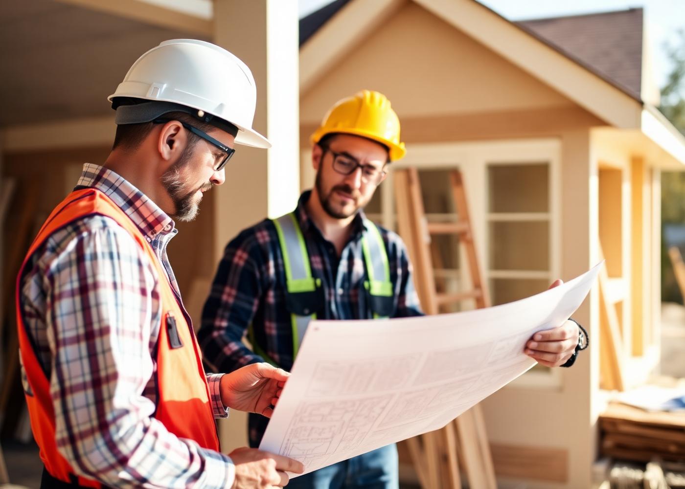 Two Majestic Renovations craftsmen reviewing project plans on-site